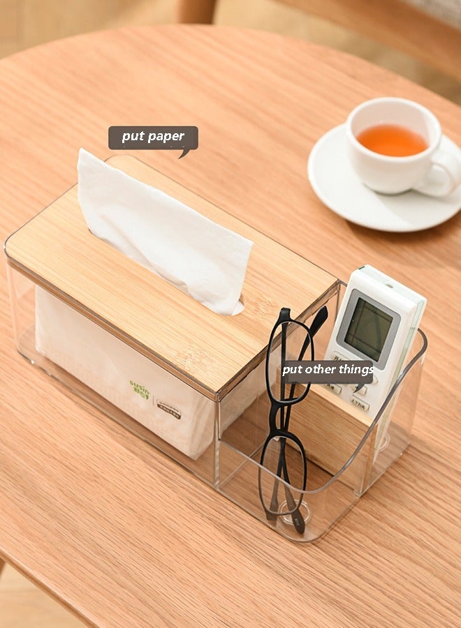 صندوق مناديل مع صينية تخزين بفتحتين، تصميم مقسم، لأسطح الحمام وخزائن غرفة النوم والطاولة (شفاف) - Image 3