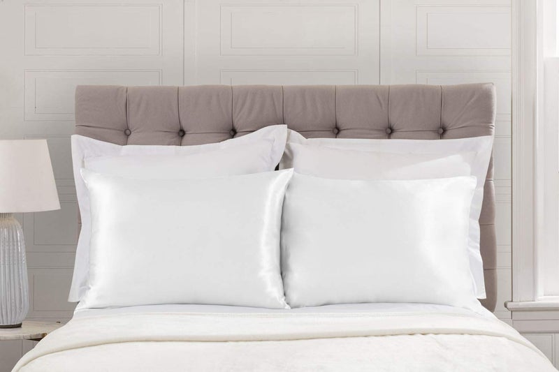 ShopBedding Satin Pillowcase with Zipper for Hair and Skin Care, Feels Soft and Cool Like a Silk Pillowcase, White Satin Pillow Cases 2 Pack, Slik Pillow Cover, Queen Size - Set of 2 - Blissford - Image 3