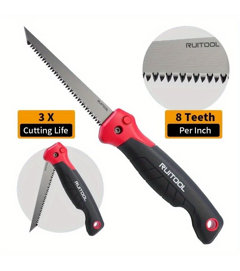 3 Blade 8 TPI Folding Saw Drywall Cutter Safety Lock Non Slip Grip Portable Keyhole Saw For Precision Cutting Of Drywall Wood And Wallboard Hand Tool For DIY Projects Ergonomic Handle A Handful - Image 5