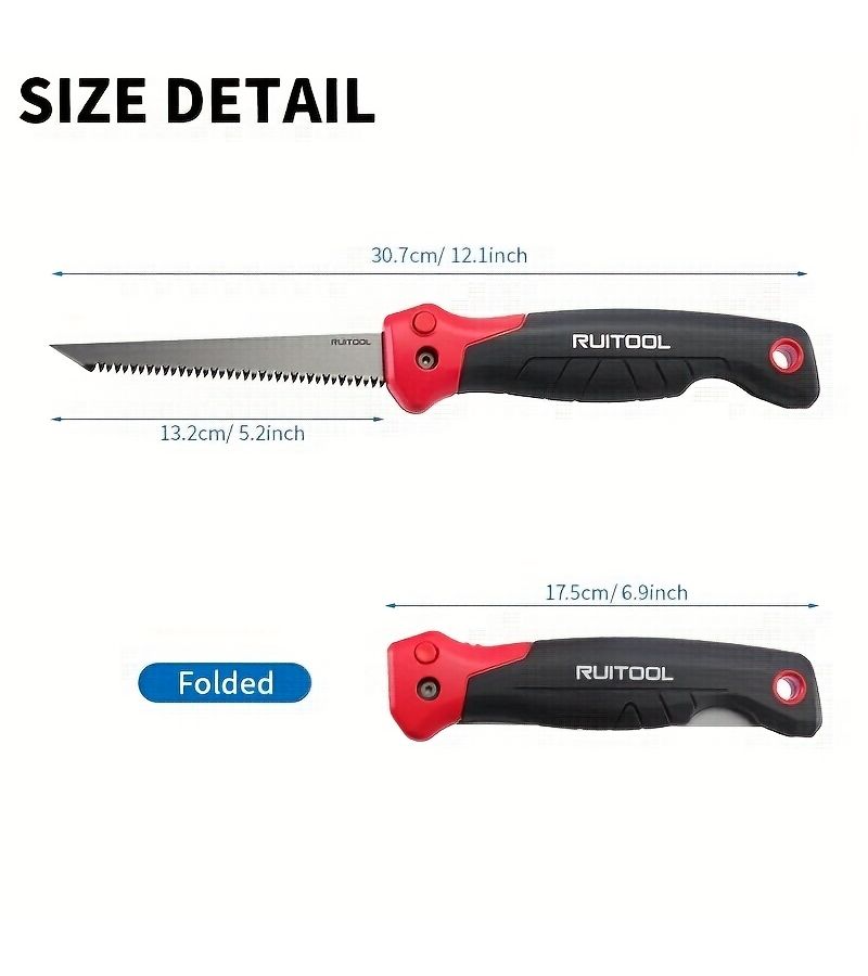 3 Blade 8 TPI Folding Saw Drywall Cutter Safety Lock Non Slip Grip Portable Keyhole Saw For Precision Cutting Of Drywall Wood And Wallboard Hand Tool For DIY Projects Ergonomic Handle A Handful - Image 3