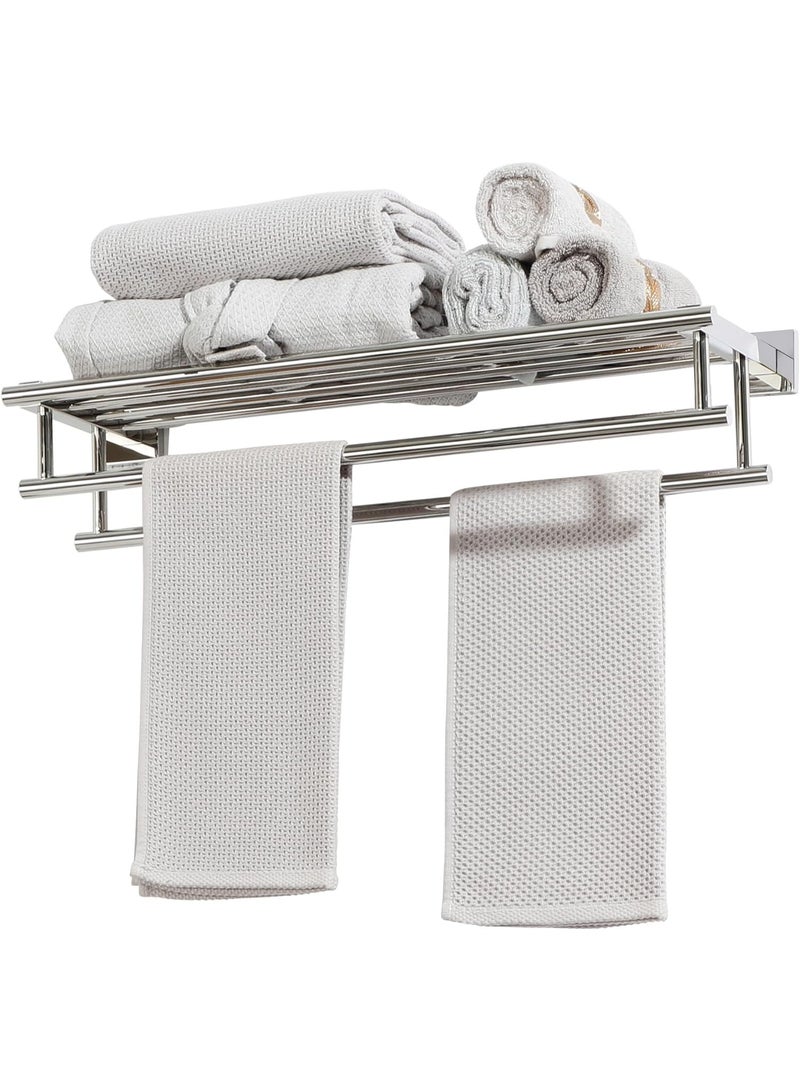 Streamflow 24-Inch Bathroom Towel Rack with Shelf & Dual Towel Bars – SUS 304 Stainless Steel Wall Mount Towel Holder, Polished Chrome (GZ8000-C) - Image 4