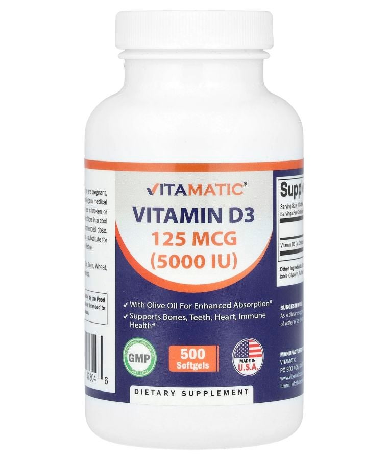 Vitamatic Vitamin D3 125 mcg (5000 IU) 500 Softgels