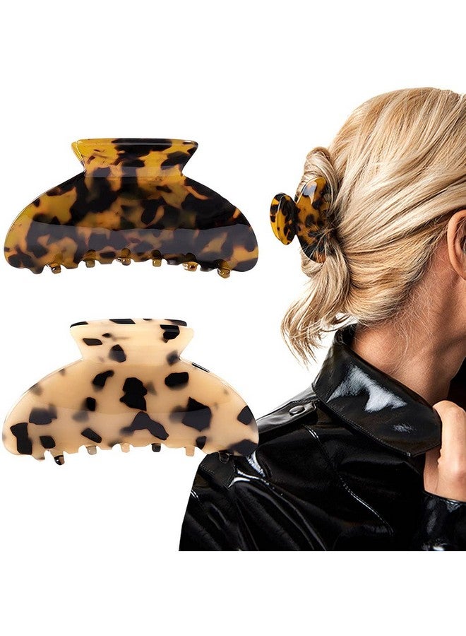 Aileam 2PCS Hair Claw Banana Clips tortoise Barrettes Celluloid French Design Barrettes celluloid Leopard print Large Fashion Accessories for Women Girls - Image 1