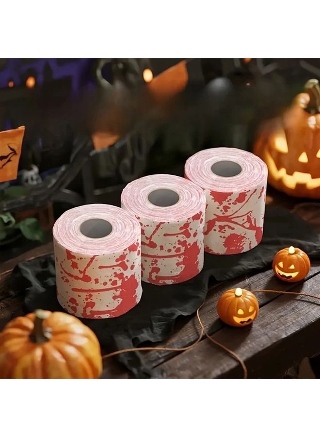 3pcs Halloween Toilet Paper with Blood Splatter Design Spooky Party Supplies - Image 3