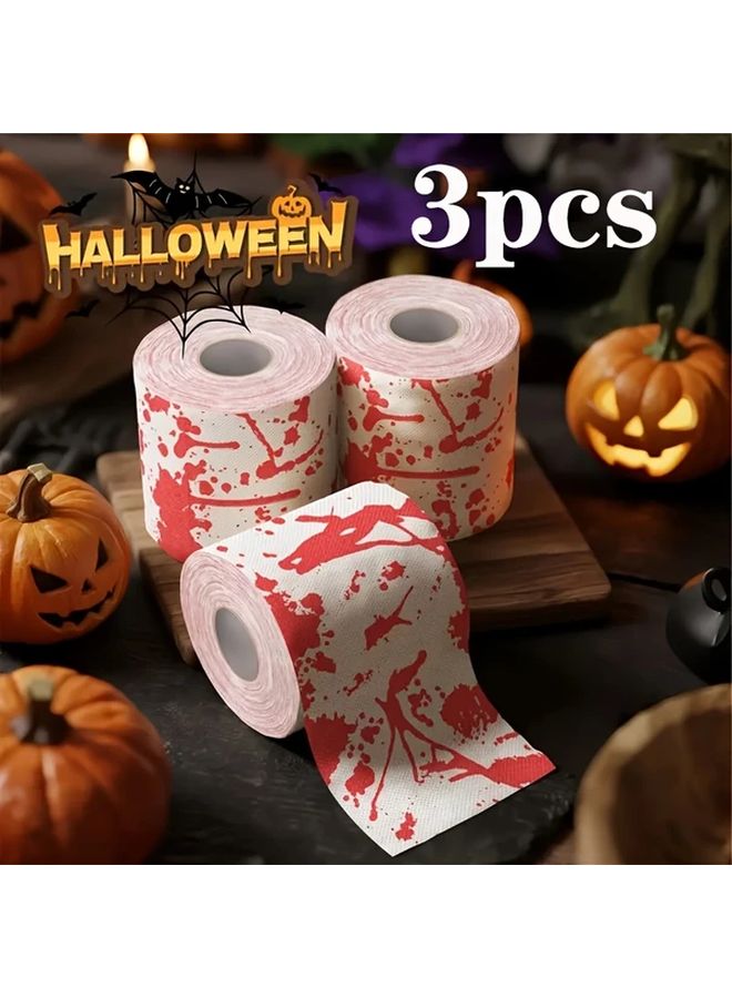 3pcs Halloween Toilet Paper with Blood Splatter Design Spooky Party Supplies - Image 1