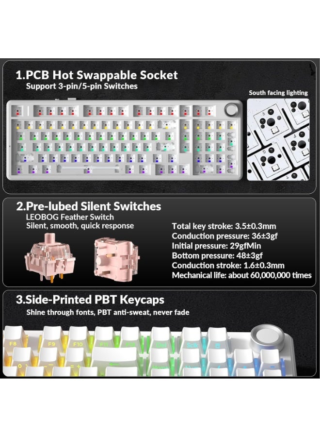 AULA F99 Pro Wireless Mechanical Keyboard Silent Version with Silent Cotton Candy Switch Tri-Mode BT 5.0 / 2.4GHz / USB-C Hot Swappable Gasket Mount Pre-Lubed Linear RGB Backlit Gaming Keyboard for PC Laptop Mac - Image 5