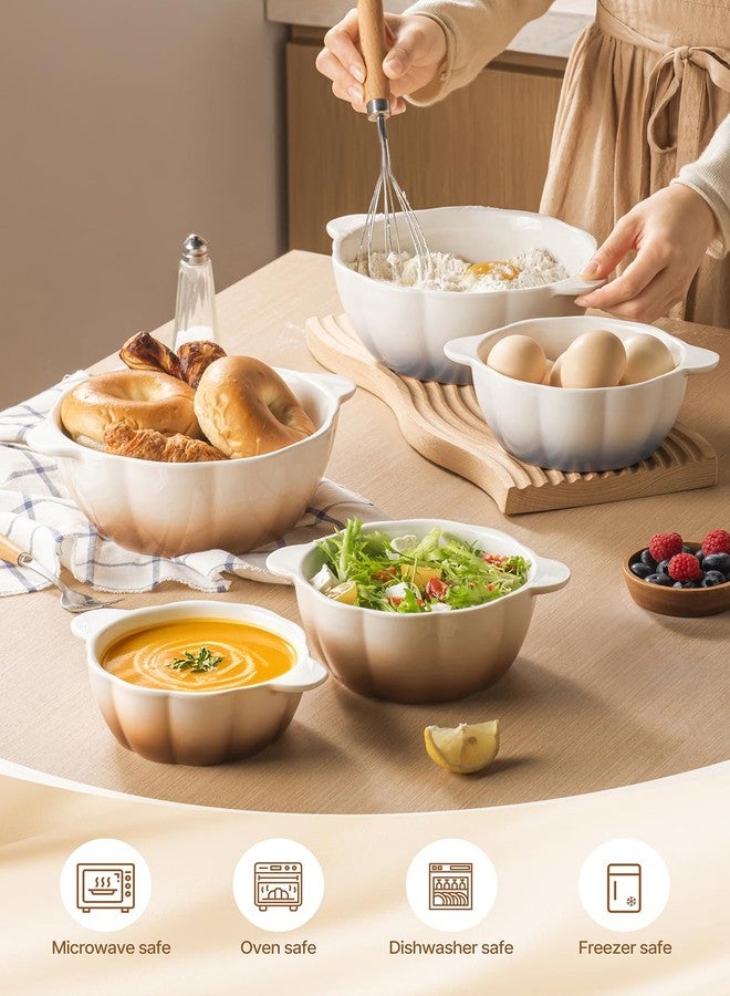 MISSYSSIM Large Soup Bowls Set of 4, Pumpkin Microwave Mixing Bowls with Handle, Ceramic Serving Bowls for Prepping, Pasta, Salad - Kitchen Cooking and Baking Supplies, Mothers Day Gift - Image 2