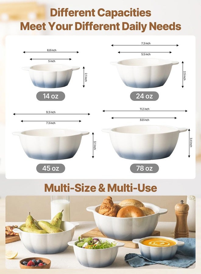 MISSYSSIM Large Soup Bowls Set of 4, Pumpkin Microwave Mixing Bowls with Handle, Ceramic Serving Bowls for Prepping, Pasta, Salad - Kitchen Cooking and Baking Supplies, Mothers Day Gift - Image 3