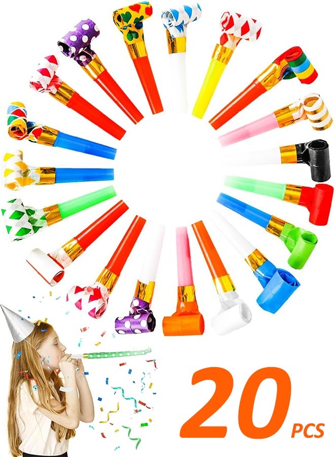 20 Pcs Party Blowers Noisemakers Colorful Party Blowers & Whistles, Whistles for Party Bags, Blow Horn, Trumpet Noisemakers for Kids/Adults Birthday, Wedding, Graduation Celebrations - Image 1