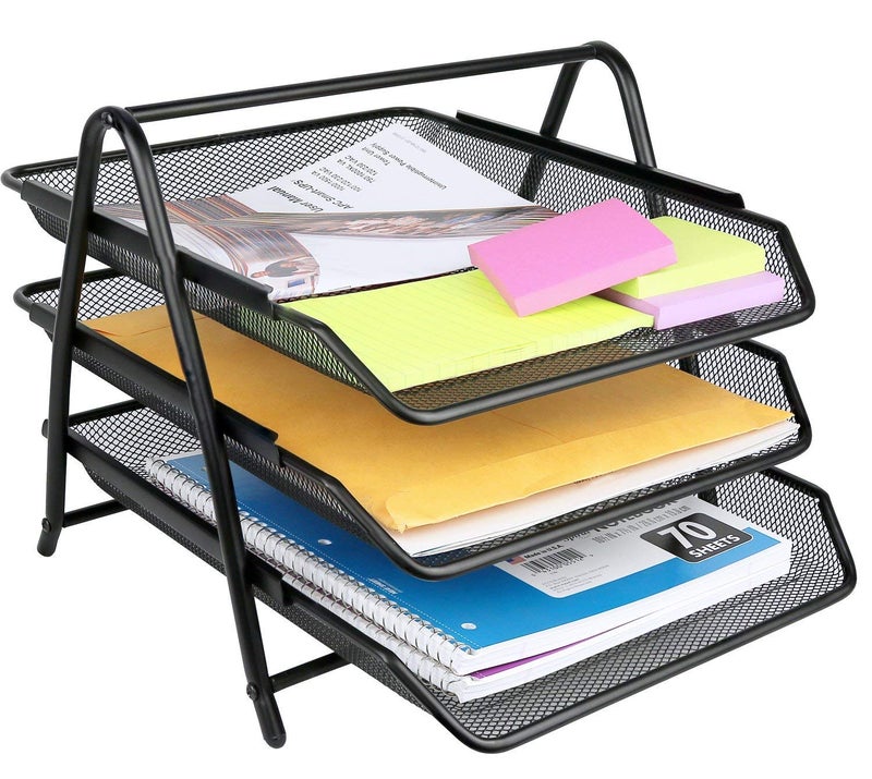 Greenco Mesh 3 Tier Document, Letter Tray, Desk Organizer- Black - Image 5