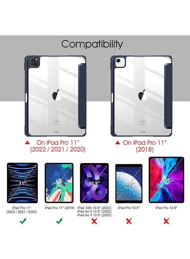 Rock Pow Protective Case Cover For Apple iPad Pro 11 inch (2022/2021/2020/2018) Generation with Pencil Holder, [Support Apple Pencil Charging and Touch ID], Clear Transparent Case with Auto Wake/Sleep - Image 2