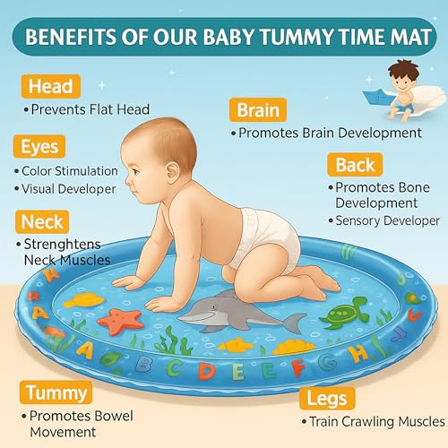 tikki tots Tikkitots Tummy Time Water Play Mat for Babies | Inflatable Baby Water Mat for Sensory Stimulation, Visual Learning & Motor Skills | Leak-Proof PVC, Foldable & Portable for Travel | 3–12 Months - Image 3