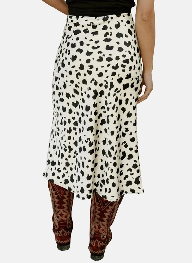 YUNIQEE White Animal Print Side Slit Midi Skirt