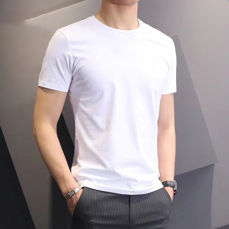 Cross-border Men's Solid Color Short-sleeved T-shirt Plus Large Size Summer Korean Style Slim-fit Fashionable Handsome Round Neck Half-sleeved T-shirt - Image 2