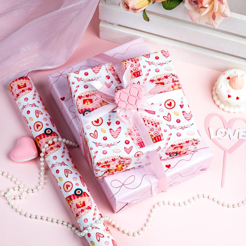 MAYPLUSS Valentines Day Wrapping Paper, Pink Heart Wrap Paper Love Car House Gift Wrapping Roll for Girl Anniversaries Romantic Celebration, 17IN X 16.5FT - Image 5