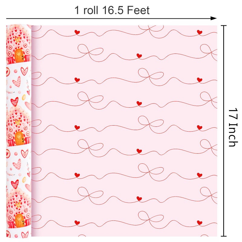MAYPLUSS Valentines Day Wrapping Paper, Pink Heart Wrap Paper Love Car House Gift Wrapping Roll for Girl Anniversaries Romantic Celebration, 17IN X 16.5FT - Image 4