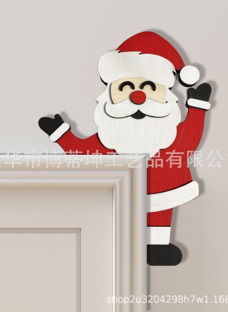 Santa Claus Door Corner Decoration Pendant Reindeer Door Hanging Wooden Ornaments Door Frame Reindeer Wooden Ornaments(Left) 