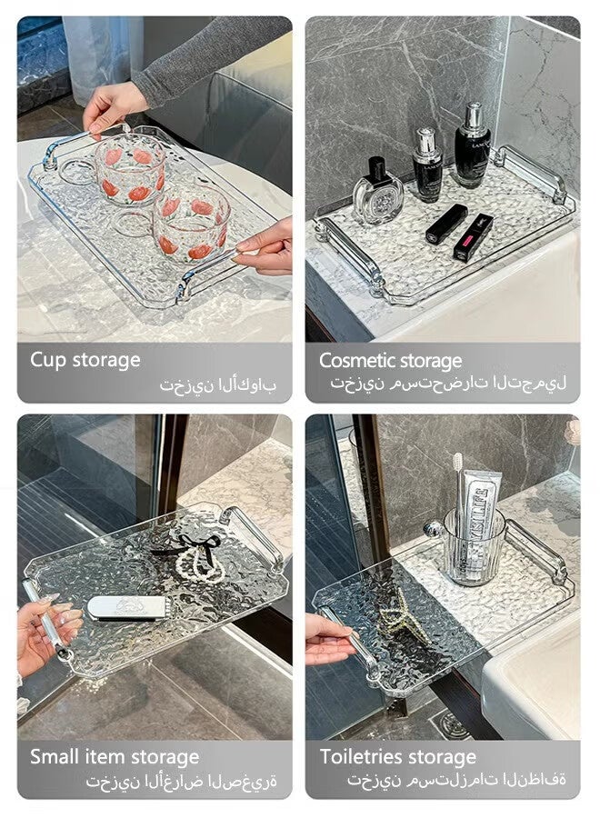 AGREON 2 PCS Serving Tray, With Silver Polished Metal Handles, Serving Plate, Wavy Pattern Clear Tray, Spill-Proof Tray, Decorative Serving Tray for Coffee Table, Tea, Storage Rectangular, Living Room, Bedroom - Image 5