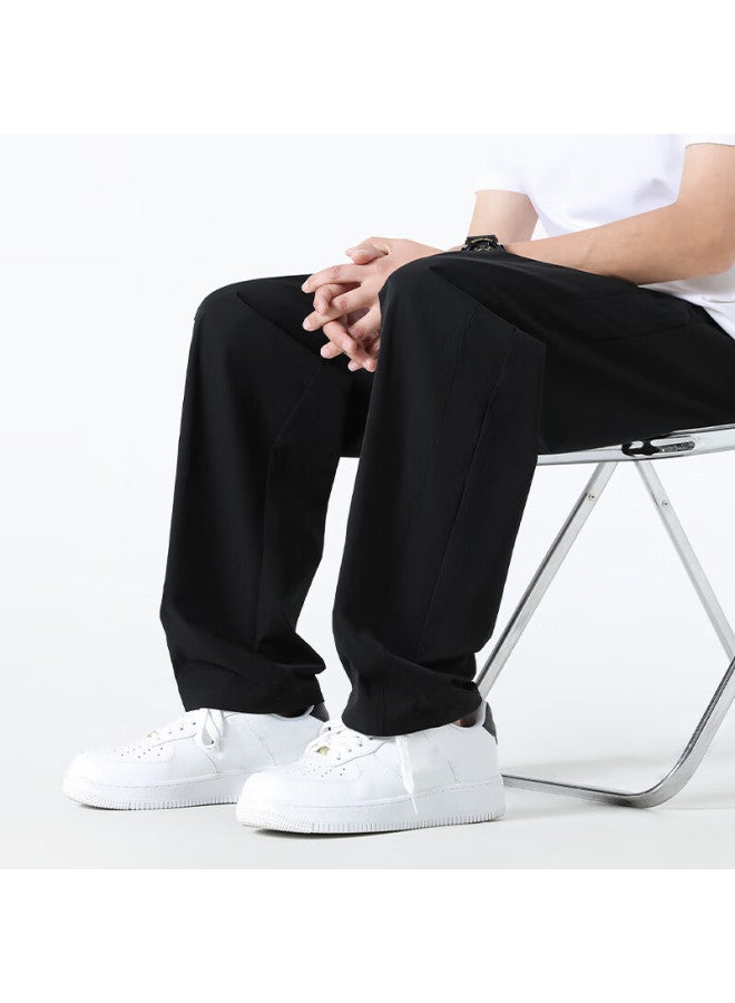 Mingchuang Youpin Miniso Summer Men's Thin Casual Pants, Loose-fitting Straight-leg Tapered Trousers, Breathable Mesh, Slimming Effect, Z W Black, 2XL - Image 1