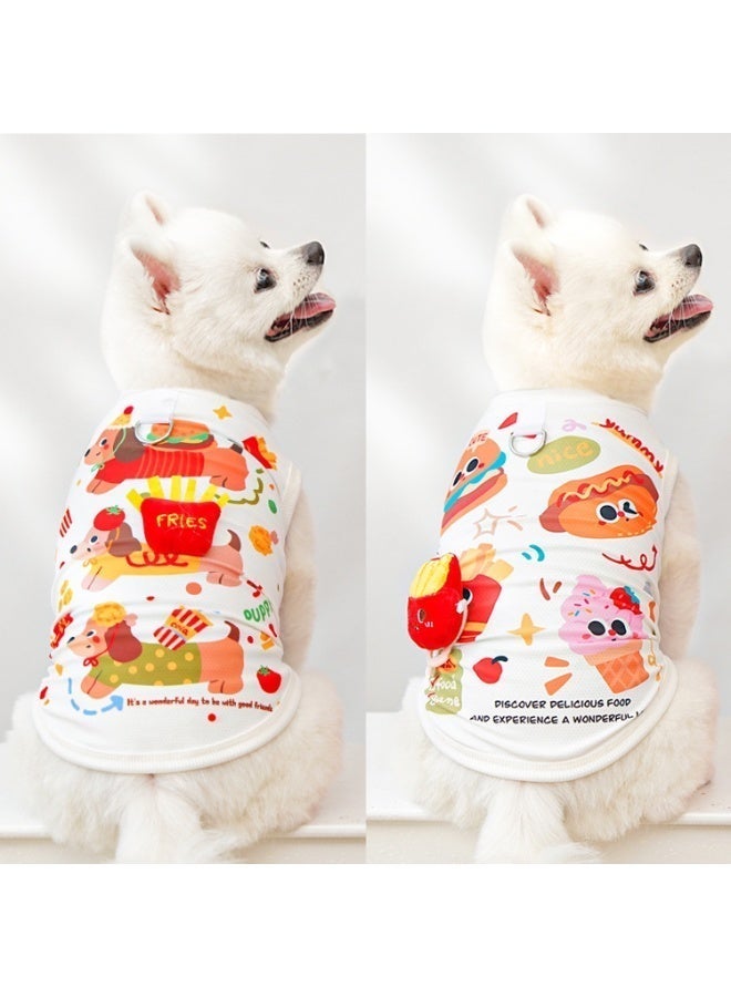 Pack of 2 Pet Clothes for Dogs & Cats - Breathable Dachshund & 3D Burger Fries Design - Cute Cartoon Summer Vest with Leash Ring, Size XL - Image 1