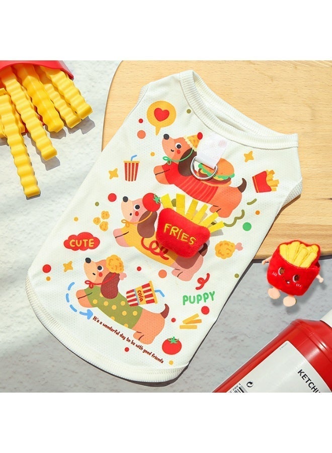 Pack of 2 Pet Clothes for Dogs & Cats - Breathable Dachshund & 3D Burger Fries Design - Cute Cartoon Summer Vest with Leash Ring, Size XL - Image 5