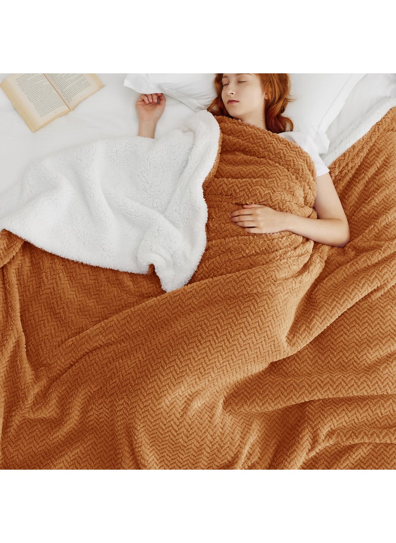بيد شور Bedsure Sherpa بطانية بحجم كوين للحجم للسرير - بطانية دافئة من الصوف المتعرجة لبطانية هدية دافئة ناعمة شتوية للنساء المحترقة برتقالي 90 × 90 بوصة  - Image 3