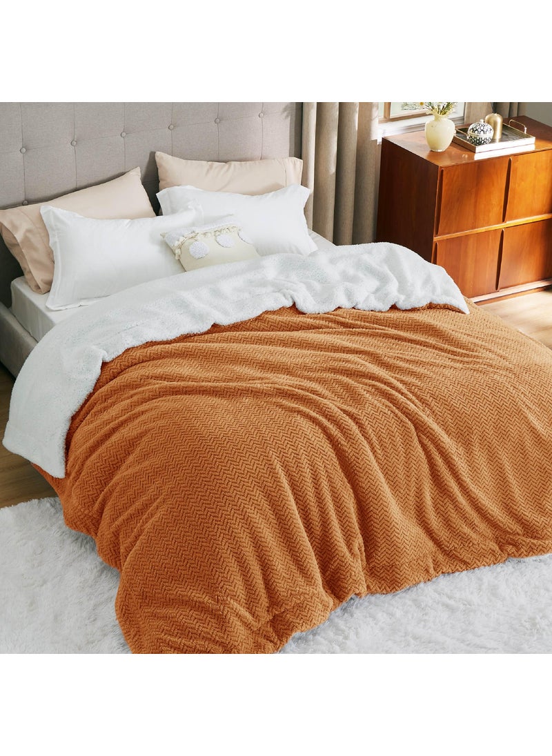 بيد شور Bedsure Sherpa بطانية بحجم كوين للحجم للسرير - بطانية دافئة من الصوف المتعرجة لبطانية هدية دافئة ناعمة شتوية للنساء المحترقة برتقالي 90 × 90 بوصة  - Image 1