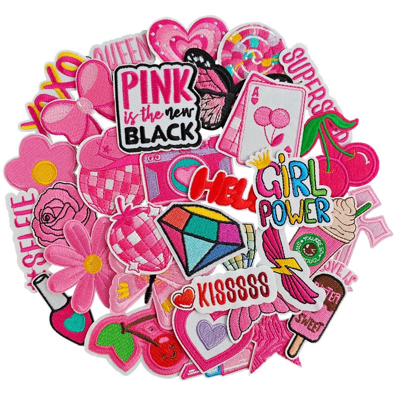 RF-patch 32Pcs Iron on Patches for Women, Embroidered Pink Iron on/Sew on Patches for Clothes, Hats, Jeans, Jacket - Image 1