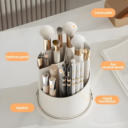 HoopVool® Makeup Brush Holder With Lid,360° Rotating Organizer, Nail Polish Perfume Lipstick Pen-Pencil Paint Brush Stationary, Multifunctional Dressing Table Storage (Grey) - Image 4