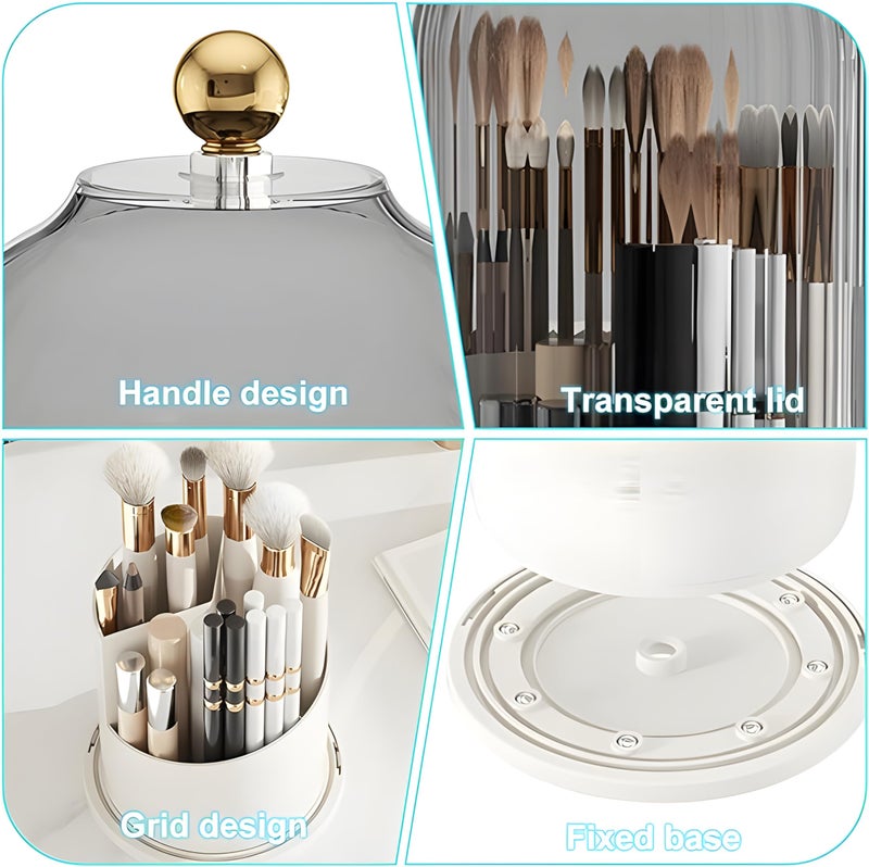 HoopVool® Makeup Brush Holder With Lid,360° Rotating Organizer, Nail Polish Perfume Lipstick Pen-Pencil Paint Brush Stationary, Multifunctional Dressing Table Storage (Grey) - Image 5