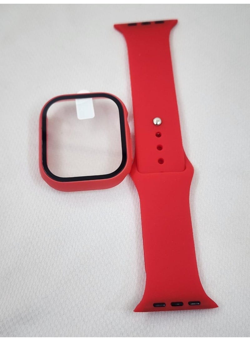 حزام Apple Watch Series 10 و 11 مع غطاء واقي 46 ملم - سوار بديل متين، غطاء أنيق للرجال والنساء، للاستخدام الرياضي واليومي - أحمر