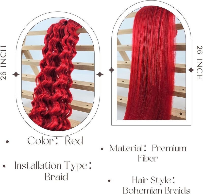Leticia Red Braiding Hair Pre stretched for Boho Braids Boho Braiding Hair with Boho Curls - Image 2