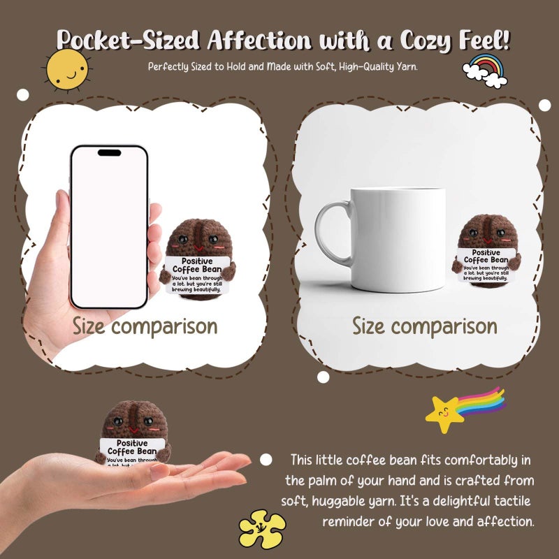 Heartfelt Gifting دمية محشوة من حبوب القهوة المصنوعة يدويًا - هدايا ملهمة للعناية الذاتية وتخفيف التوتر، هدايا تشجيعية للمرونة، هدايا للشفاء العاجل، دعم عاطفي، ديكور صغير للمكتب - Image 3