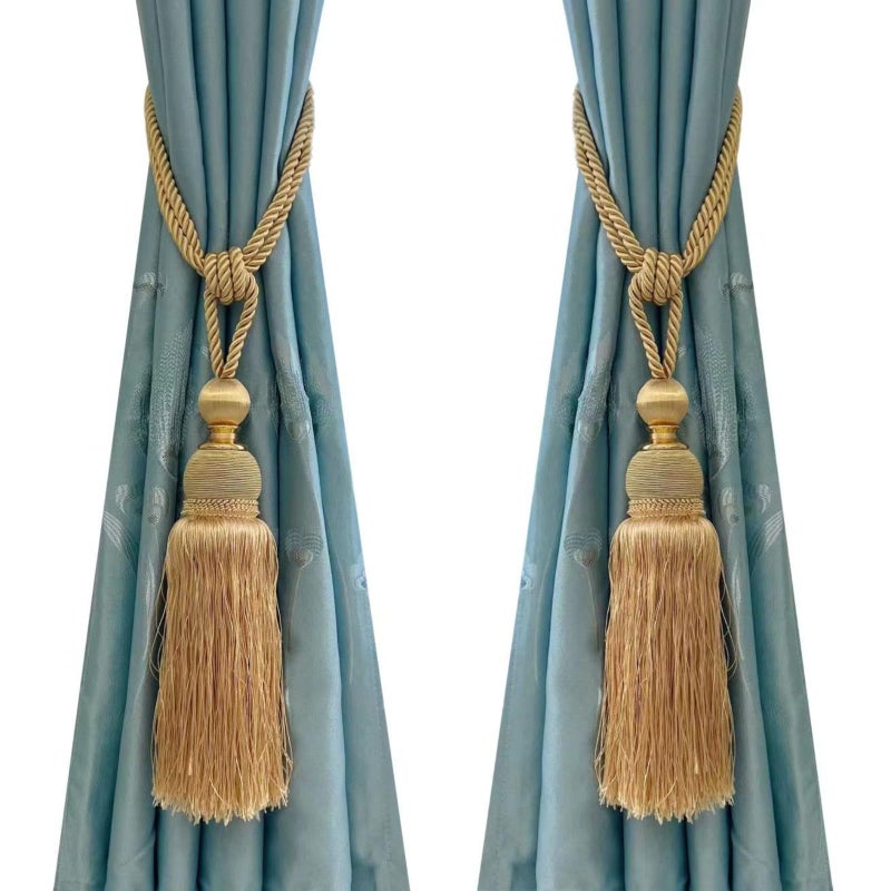 SWTool Selling Wonderful Curtain Holdbacks Curtains Tiebacks Home Decorative Braided Buckle Fastener Accessories Window Drapery Ball Tassels Tiebacks Set of 2 Gold