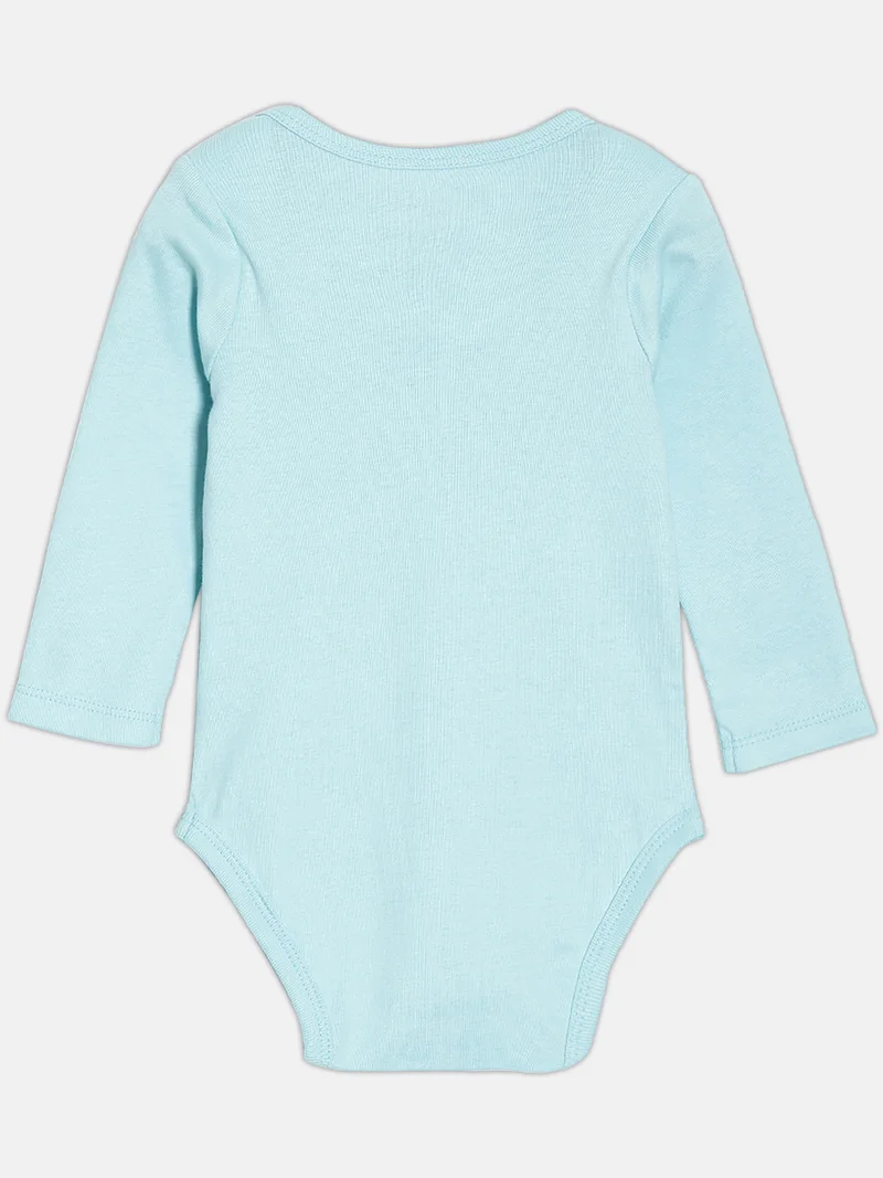 Broon Broon Infant Girls Sea Blue and Striped Green Printed Pure Organic Cotton Bodysuit Pack of 2