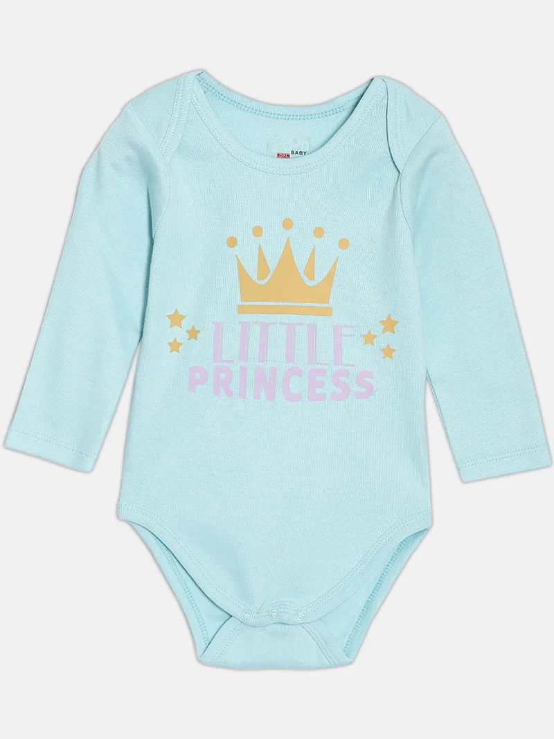 Broon Broon Infant Girls Sea Blue and Striped Green Printed Pure Organic Cotton Bodysuit Pack of 2