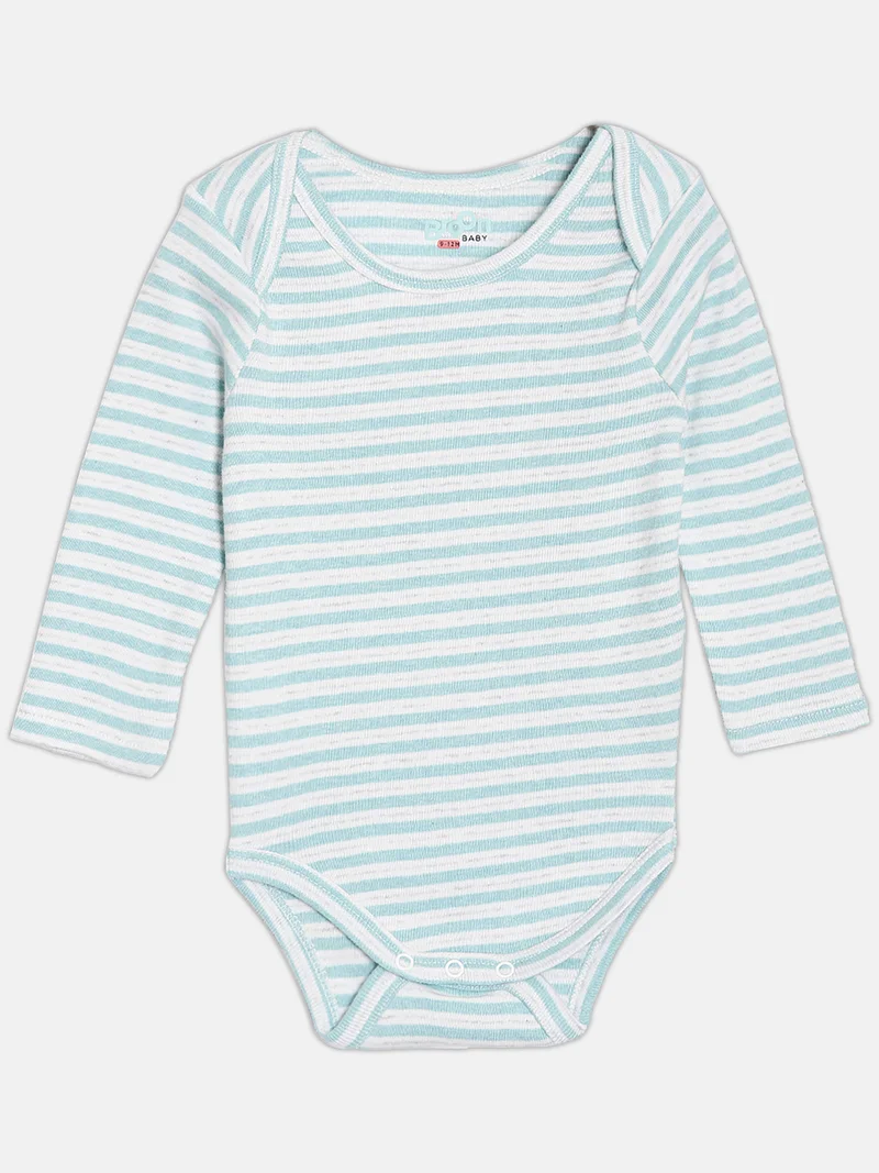 Broon Broon Infant Girls Sea Blue and Striped Green Printed Pure Organic Cotton Bodysuit Pack of 2