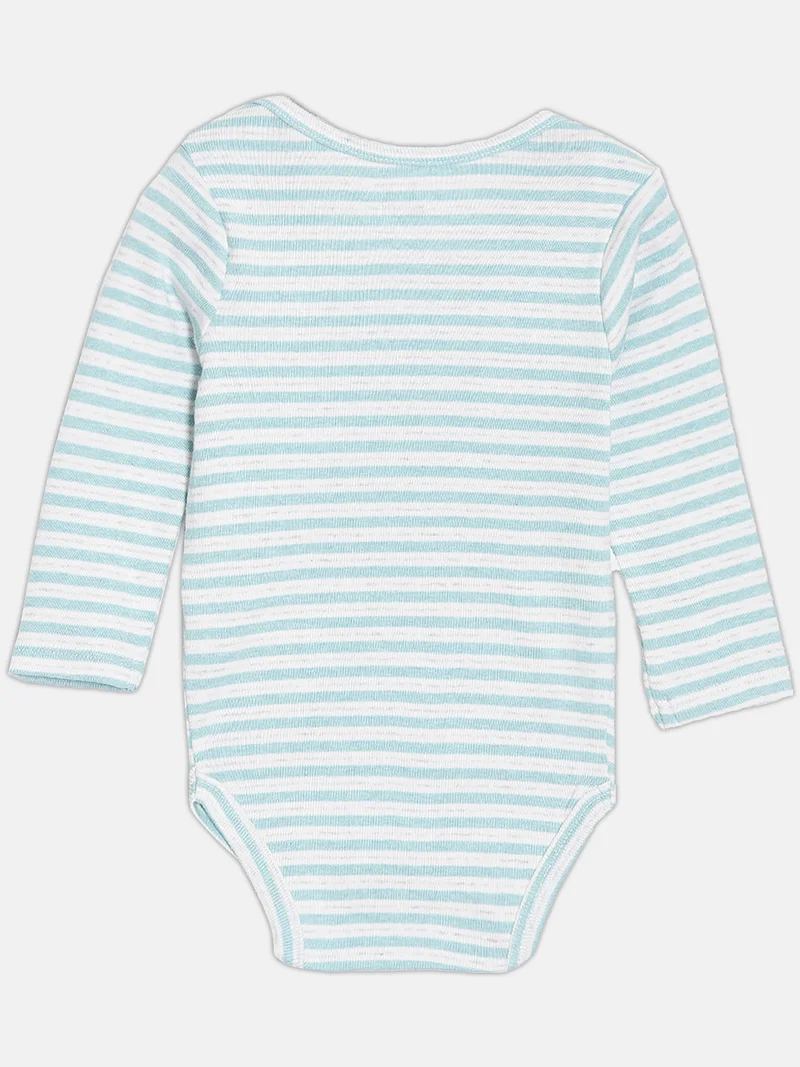 Broon Broon Infant Girls Sea Blue and Striped Green Printed Pure Organic Cotton Bodysuit Pack of 2