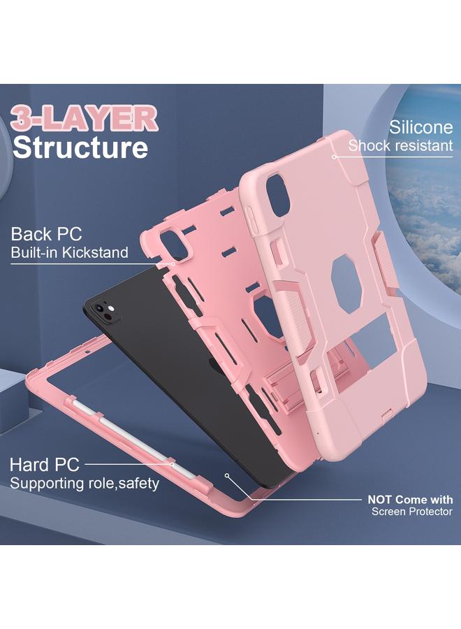 زبون حافظة لجهاز iPad Pro 11 2024 من السيليكون والأكريليك بلون متباين مع حامل - Image 2