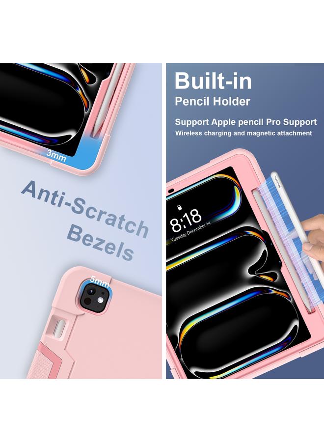 زبون حافظة لجهاز iPad Pro 11 2024 من السيليكون والأكريليك بلون متباين مع حامل - Image 4