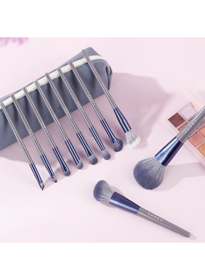 Lades 10-piece Purple Rabbit Makeup Brush Set Including Contour Brush, Blush Brush, Powder Brush, Concealer Brush, And Fiber Brush Beauty Tools