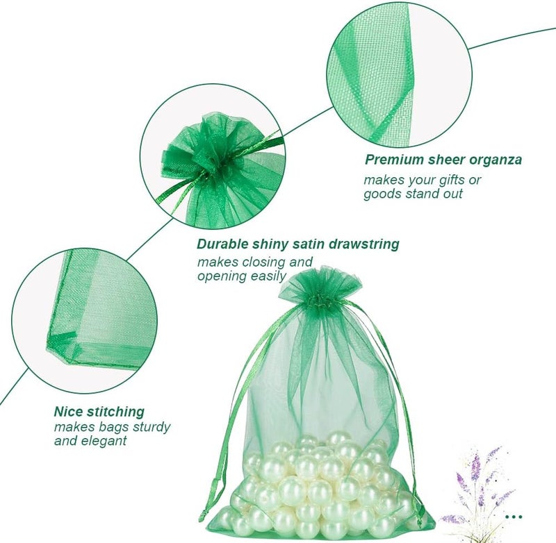 HRX Package 100pcs Organza Bags Green, 5x7 inch Mesh Drawstring Gift Bags Jewelry Pouches for Christmas Candy Party Favor - Image 4