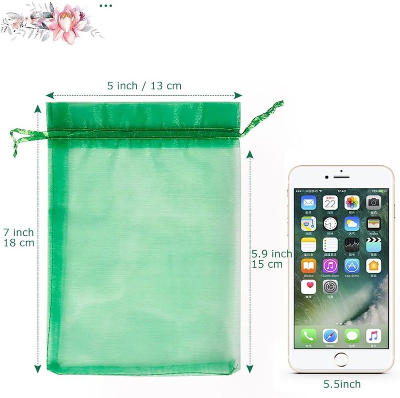 HRX Package 100pcs Organza Bags Green, 5x7 inch Mesh Drawstring Gift Bags Jewelry Pouches for Christmas Candy Party Favor - Image 2