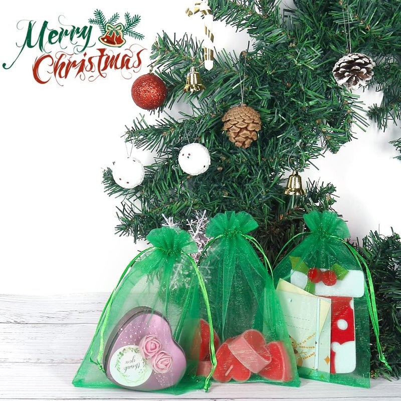 HRX Package 100pcs Organza Bags Green, 5x7 inch Mesh Drawstring Gift Bags Jewelry Pouches for Christmas Candy Party Favor - Image 5