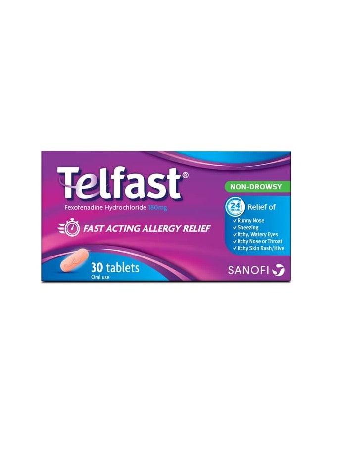 sanofi أقراص تلفاست 180 مجم سريعة المفعول لتخفيف الحساسية، 30 قرصًا - Image 1