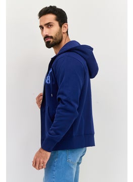 ESPRIT Men Hooded Graphic Print Long Sleeves Sweatshirt, Blue  - Image 3