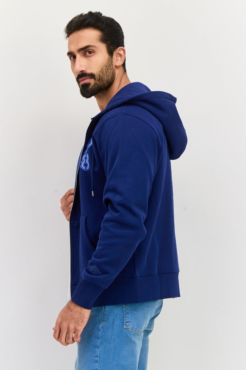 ESPRIT Men Hooded Graphic Print Long Sleeves Sweatshirt, Blue - Image 3