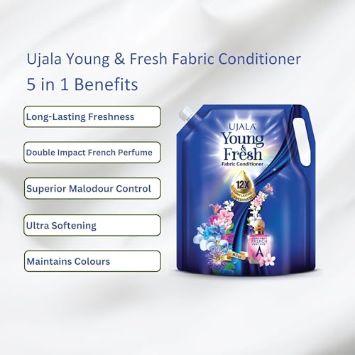 UJALA Young & Fresh Fabric Conditioner - 2L Pouch [ Bliss ] | After Wash Fabric Conditioner with Long-Lasting Fragrance | Powered with French Perfume | for Bucket Wash and Machine Wash,Liquid - Image 4