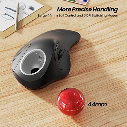 Nulea M505B Wireless Trackball Mouse, Rechargeable Ergonomic RGB Rollerball Mouse, Easy Index Finger Control with 5 Adjustable DPI, 3 Device Connection for PC, Laptop, iPad, Mac, Windows, Android - Image 4