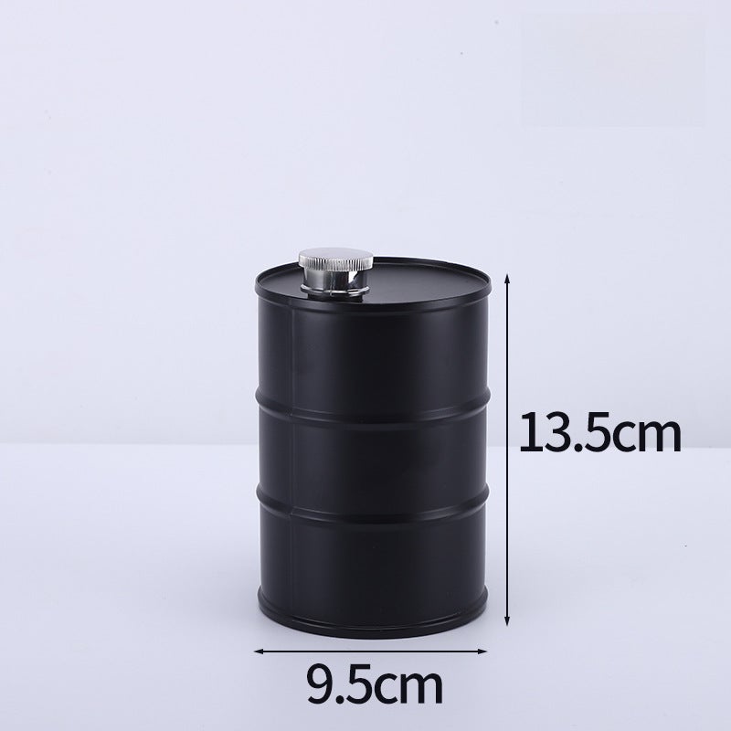 Stainless Steel Oil Bucket: Black Round Cylinder, Rust-Resistant & Durable - Portable Compact Design, Retro Styling for Outdoor Camping, Picnics, Home Kitchen Use - Image 1